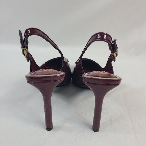 NEW Vince Camuto Slingback Glossy Croc Pointed Toe Heels In Chianti Red Sz 8.5M - Picture 4 of 7